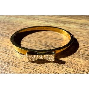 Kate Spade New York Gold Bow Hinged Bangle Bracelet Diamonds